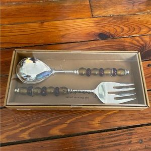 SimplyDesignz Amber Glass Handle Salad Serving Set NWT